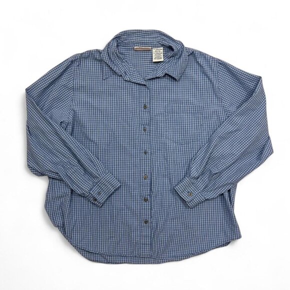 Vintage Faded Glory Blue Button Up Shirt Women’s Cotton Checked Shirt Coverup - Picture 4 of 6